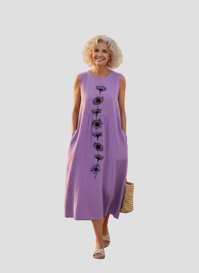 Fani | Midi-mekko violeteilla kukilla