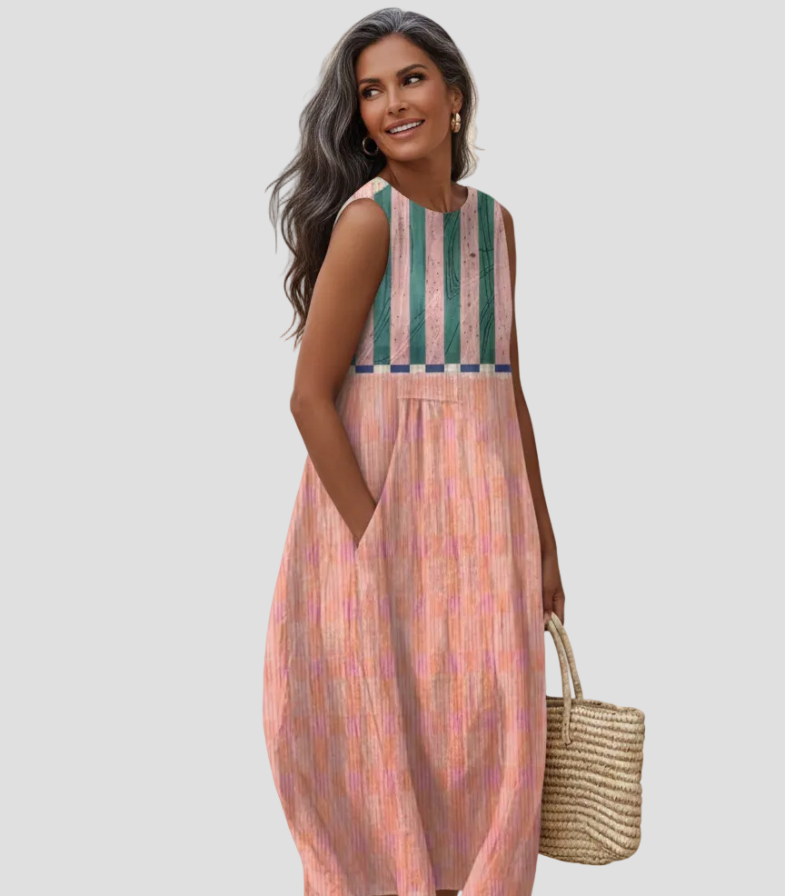 Barbara | Raidallinen Pastelli Midi-mekko